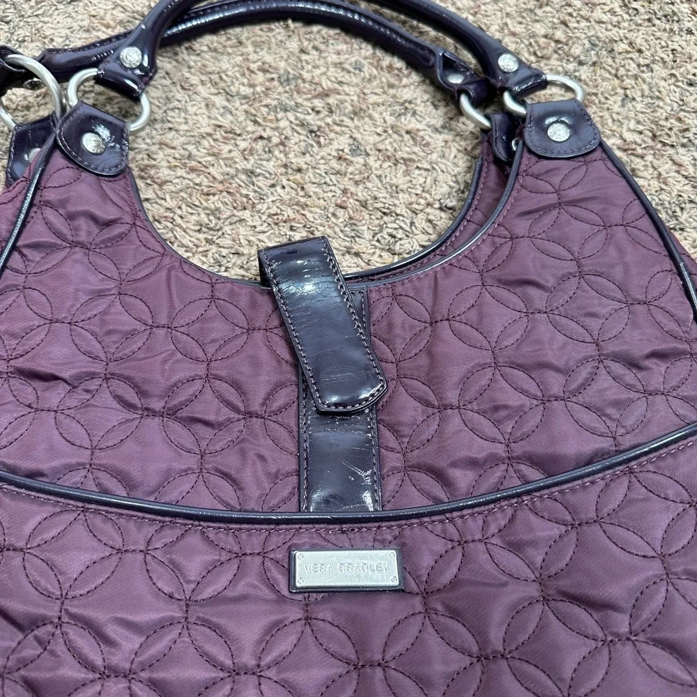 Vera Bradley Plum Purple Quilted Microfiber Hobo Bag Patent Trim Shoulder Purse